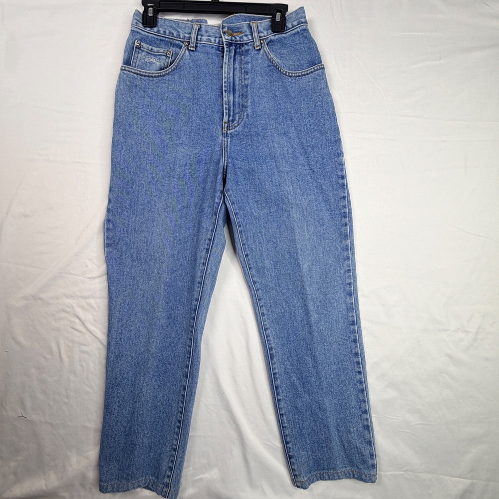 F. by Faconnable Womens High Waisted Straight Leg Jeans Medium Wash Blue Size 12